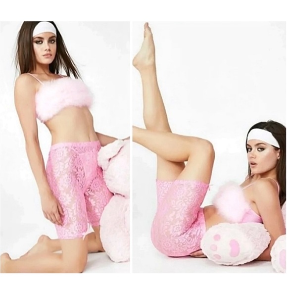 🎀 NWOT Sugar Thrillz Pink Lace Bow Biker Shorts Dolls Kill Coquette Barbie Rave - Picture 5 of 5